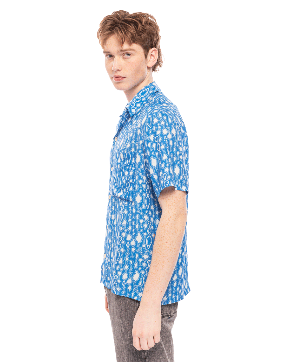 Short Sleeve Wave Shirt Slack Dot Blue