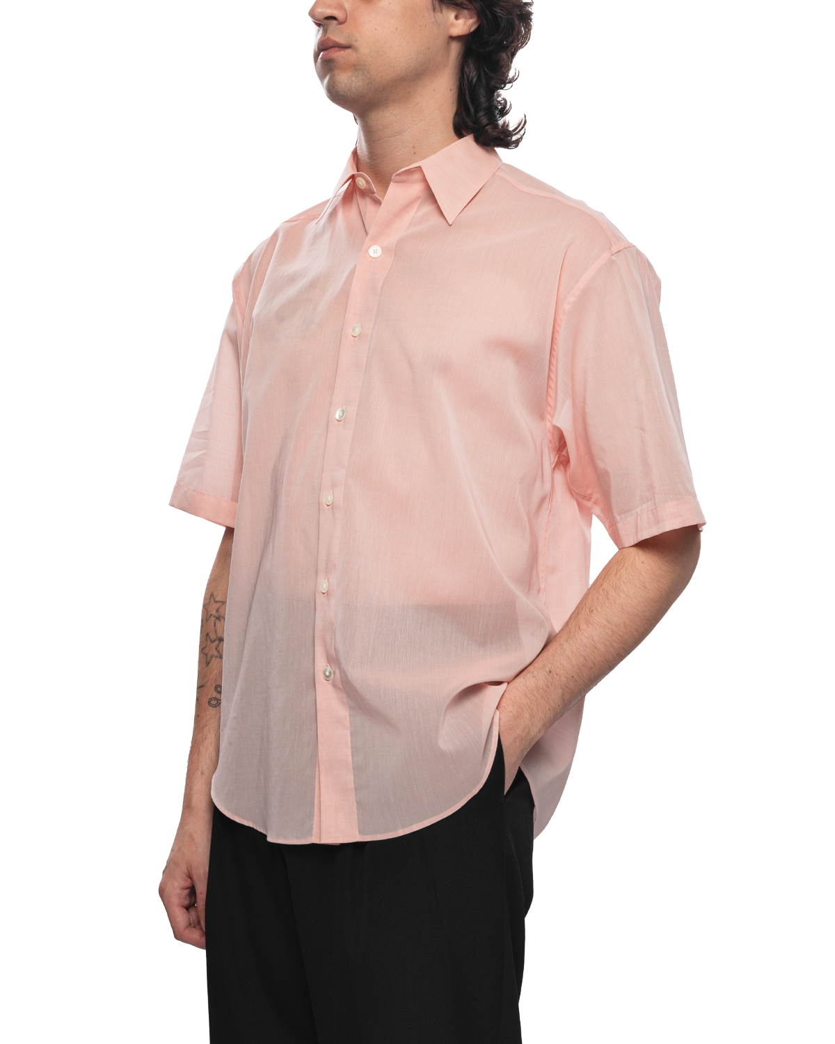 Hard Twist Finx Organdy Half Sleeved Shirt Light Pink Chambray