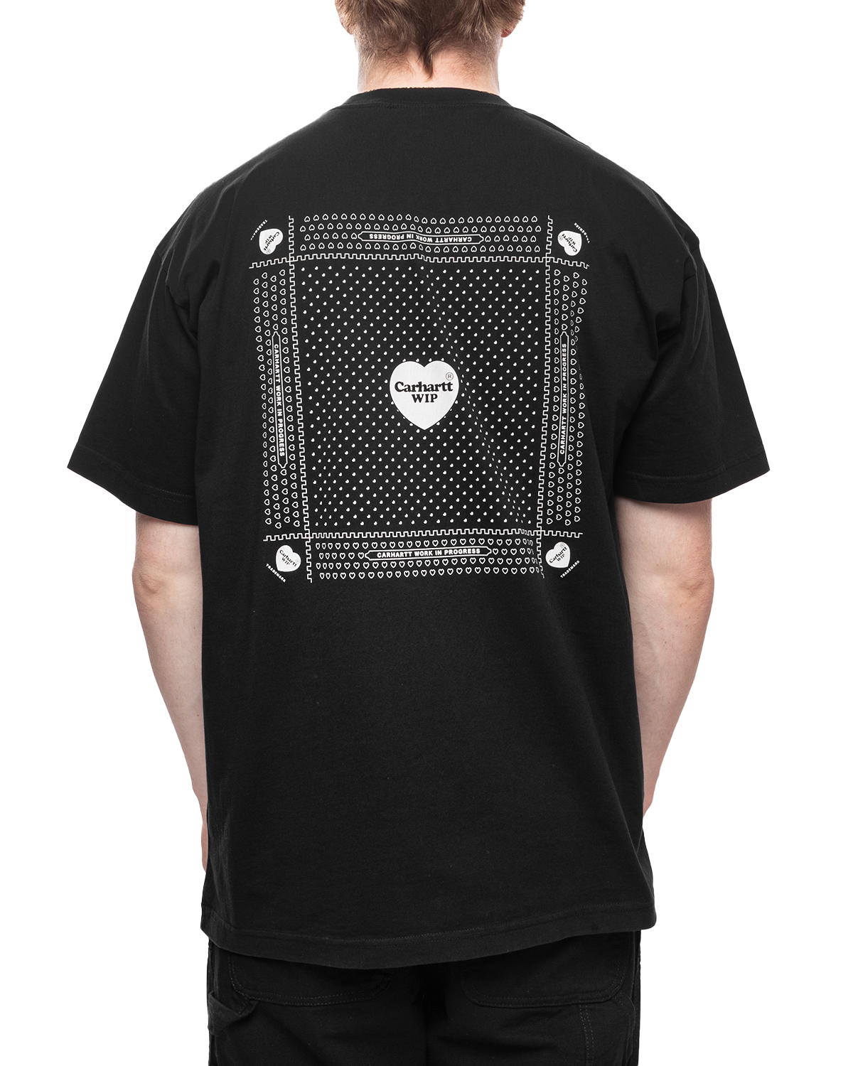 S/S Heart Bandana T-Shirt Black/White (Stone Washed)