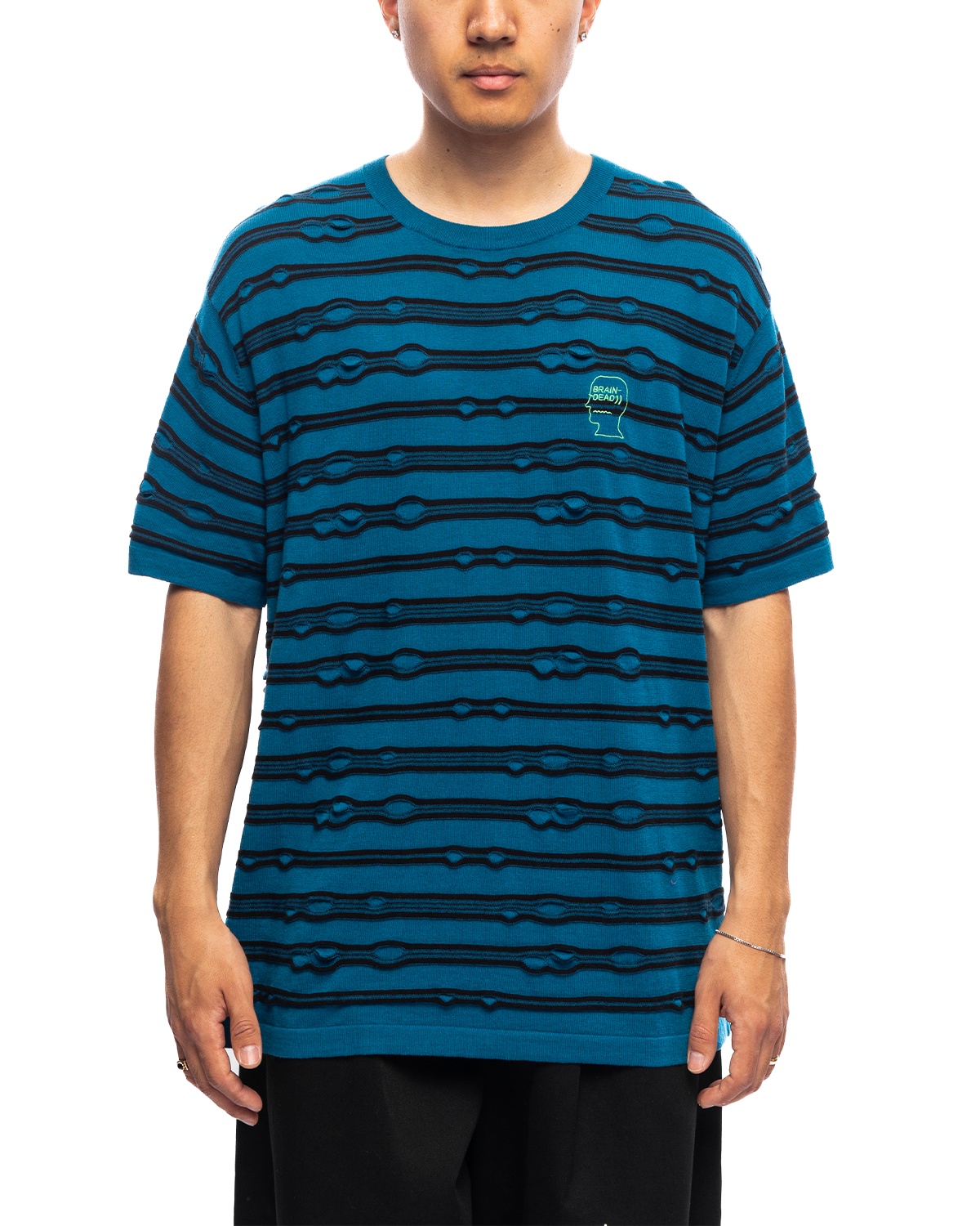 Puckered Striped T-shirt Teal