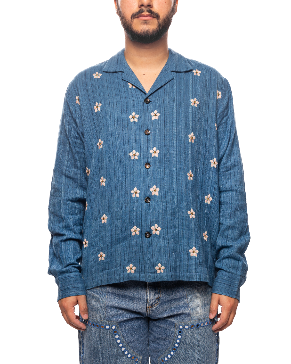 Hand Embroidered Shirt Blue