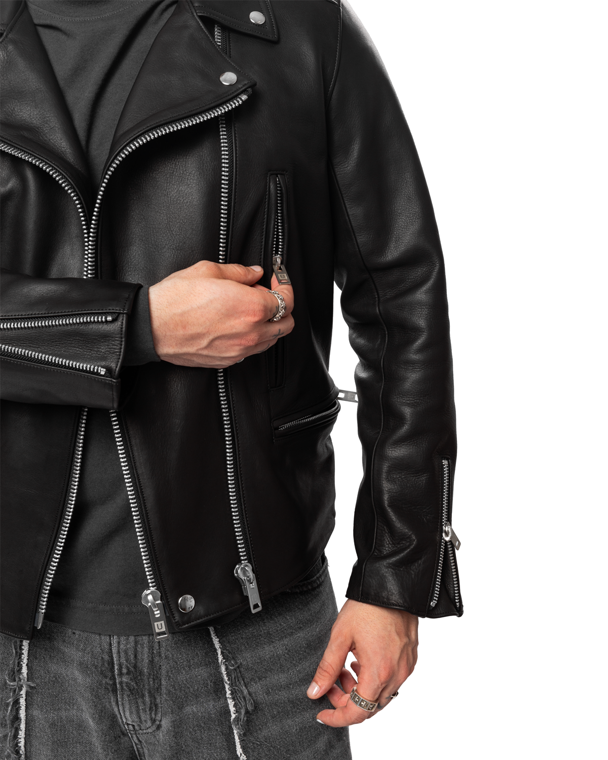 UC2C9204 Leather Biker Jacket Black