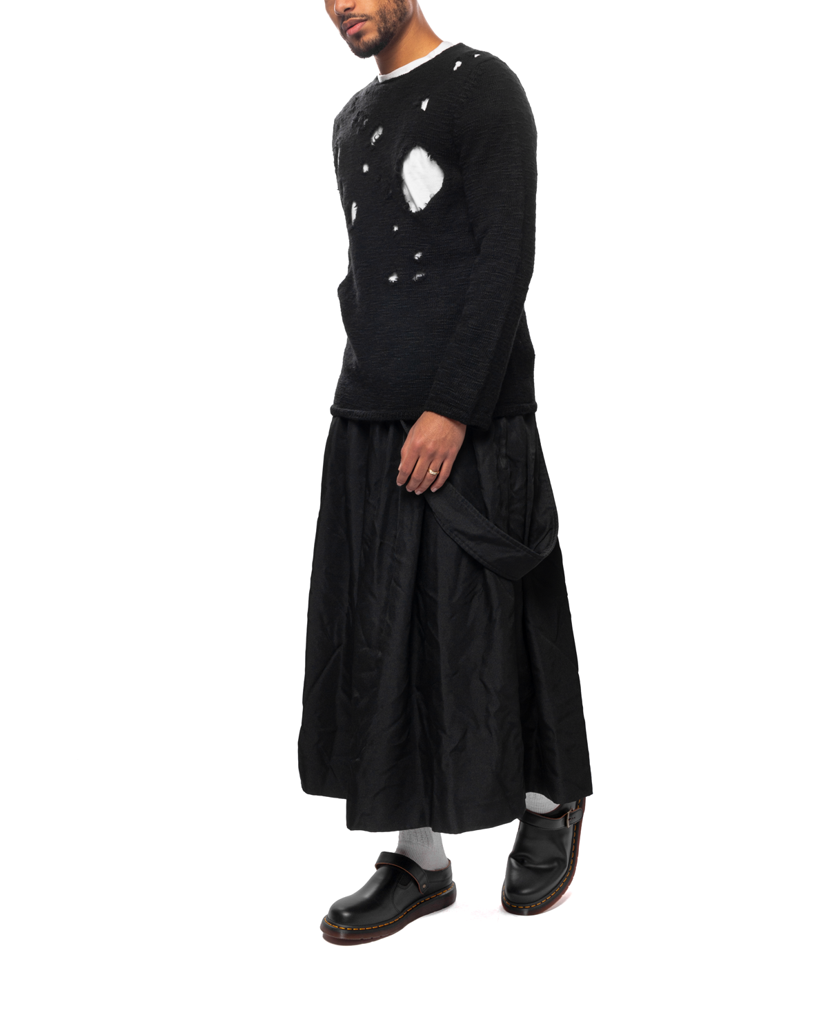 Single Shoulder-Strap Draped Skirt Black