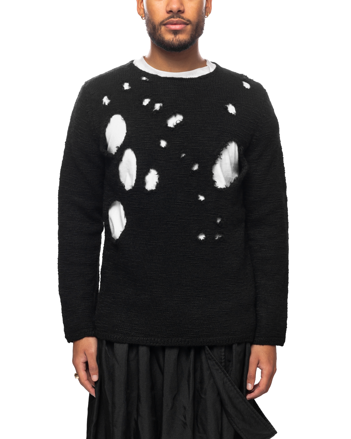 Distressed Crewneck Sweater Black
