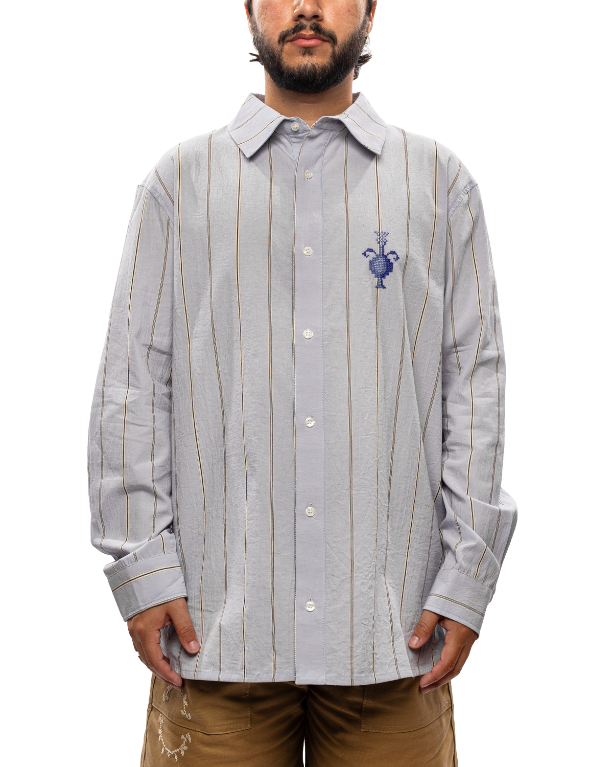 Jarra Striped Poplin Button-Down Shirt Light Blue