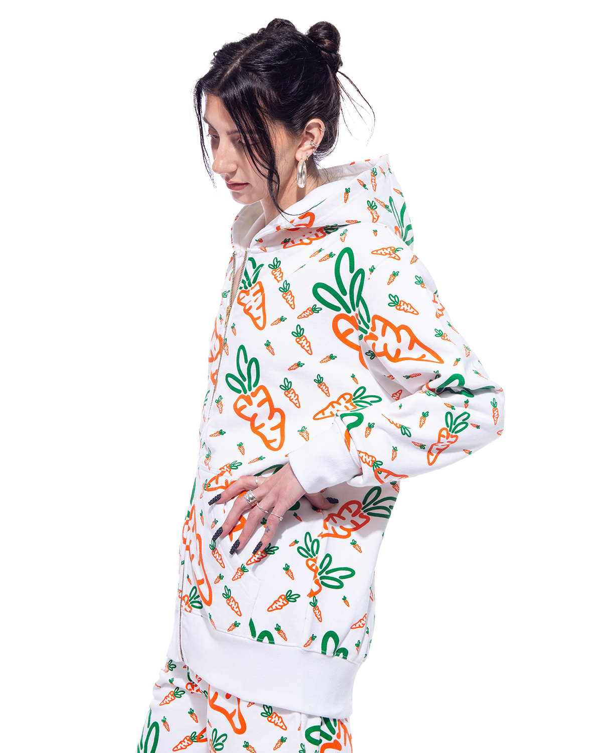 All Over Carrots Zip Hoodie White