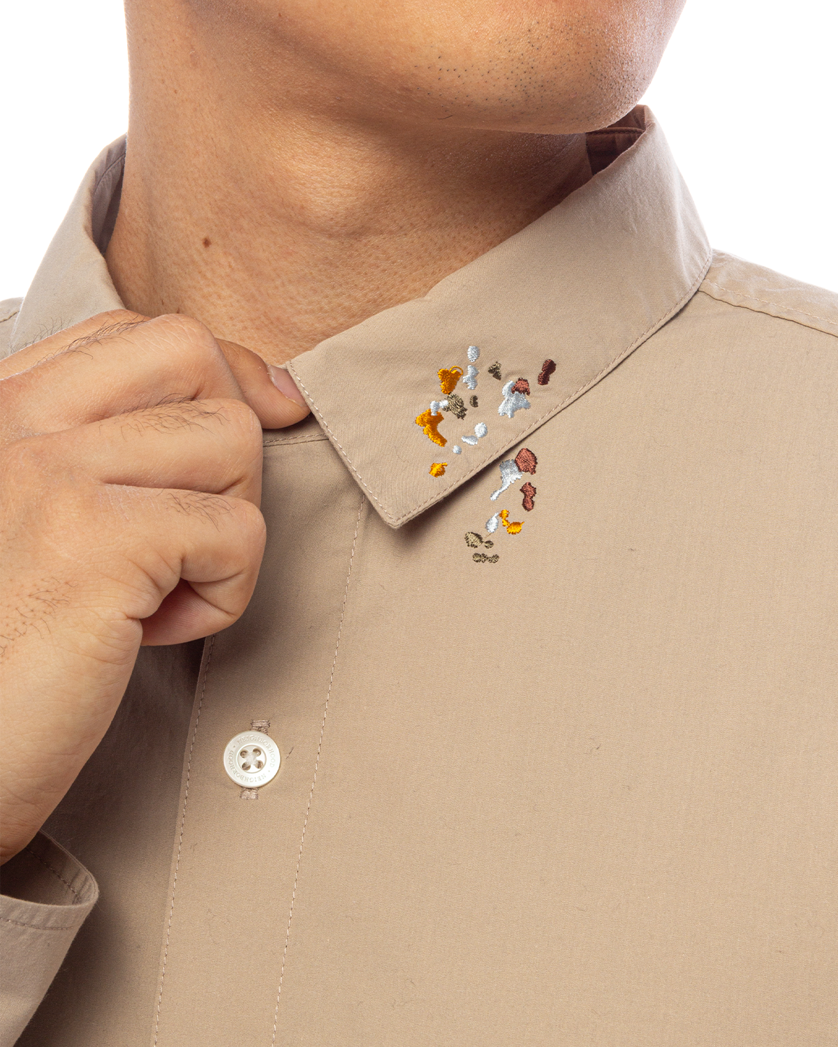Drip Embroidery Long Sleeve Shirt Beige