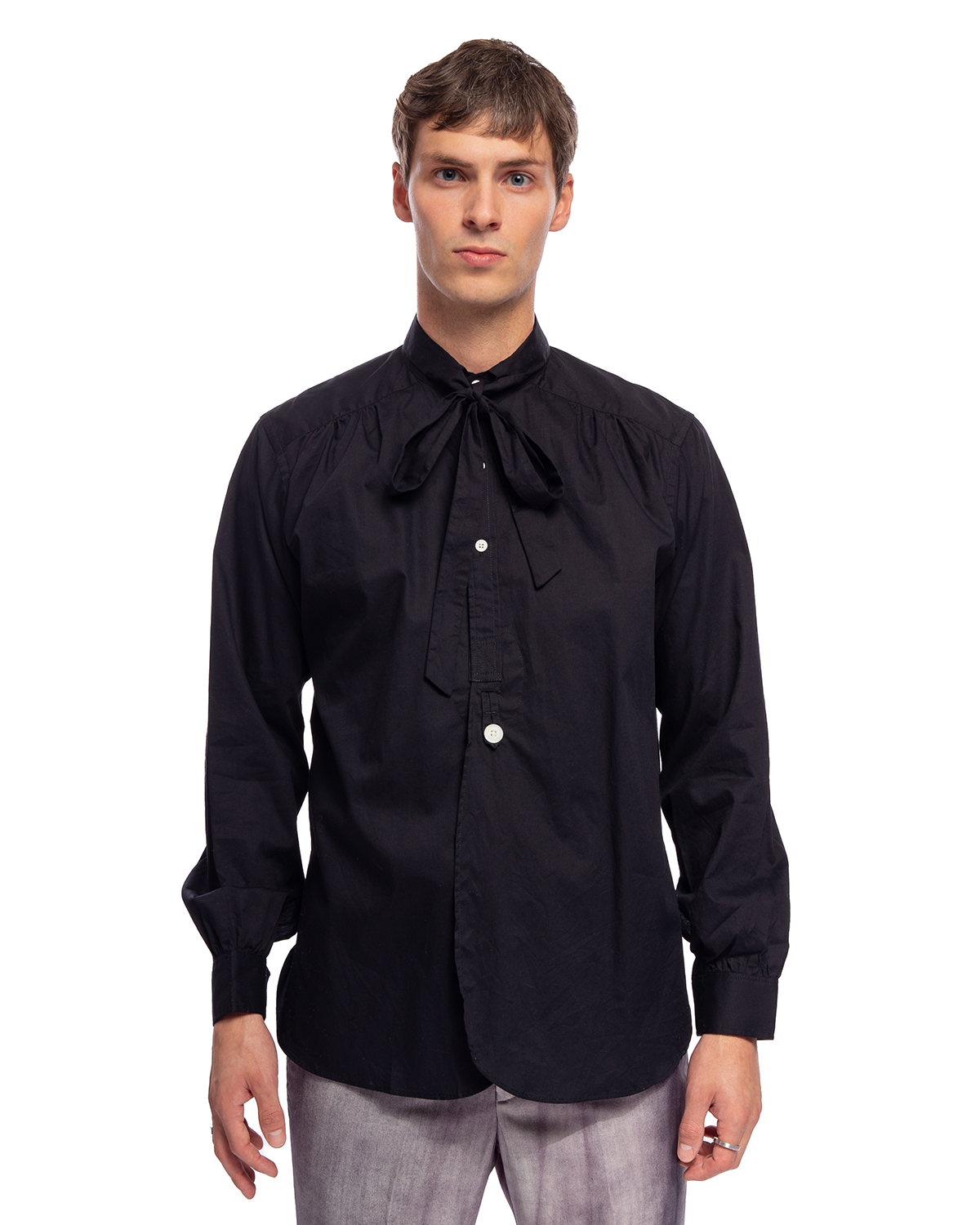 Ascot Collar Shirt Cotton Broadcloth