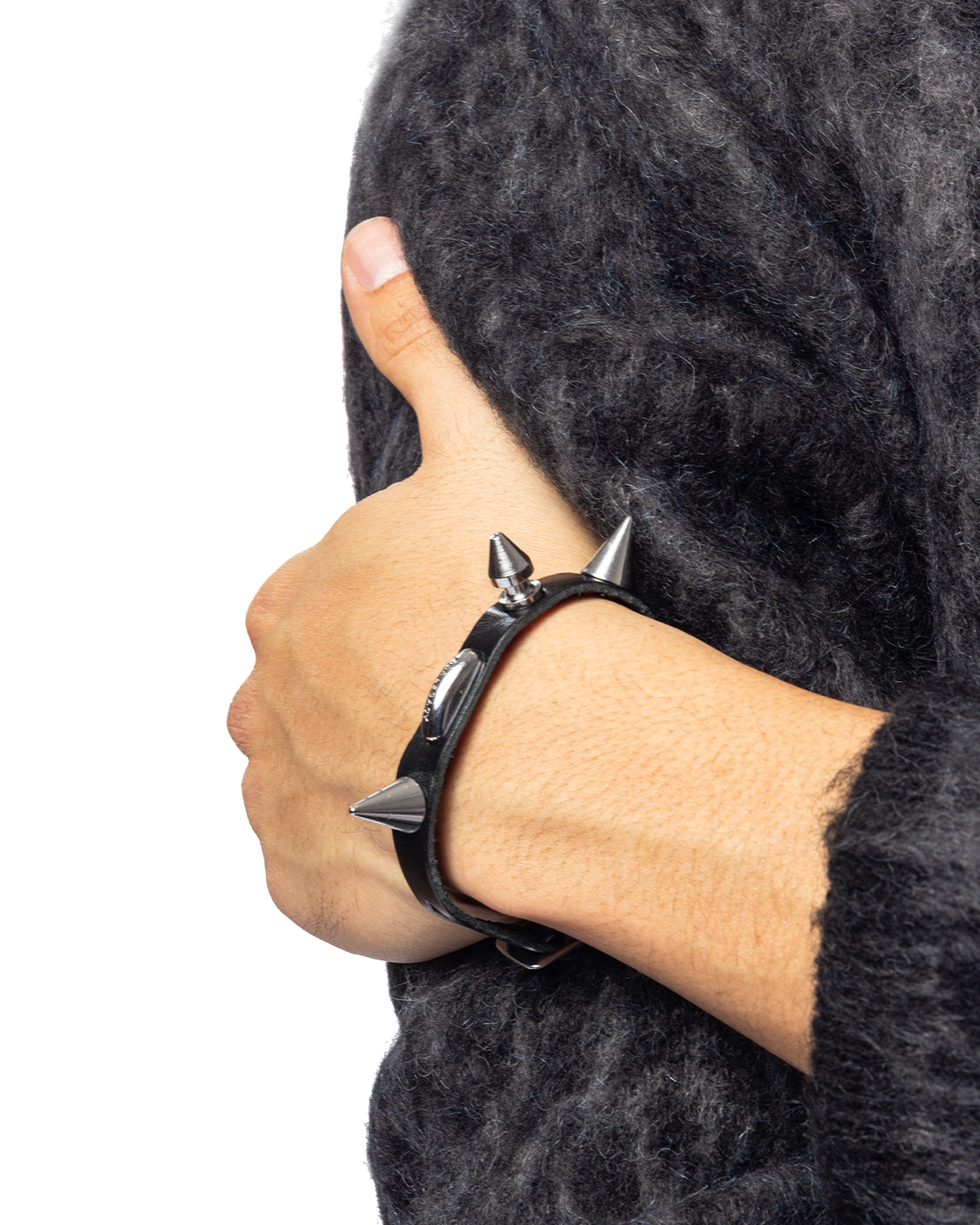 Superslim Bracelet Studded Black Leather