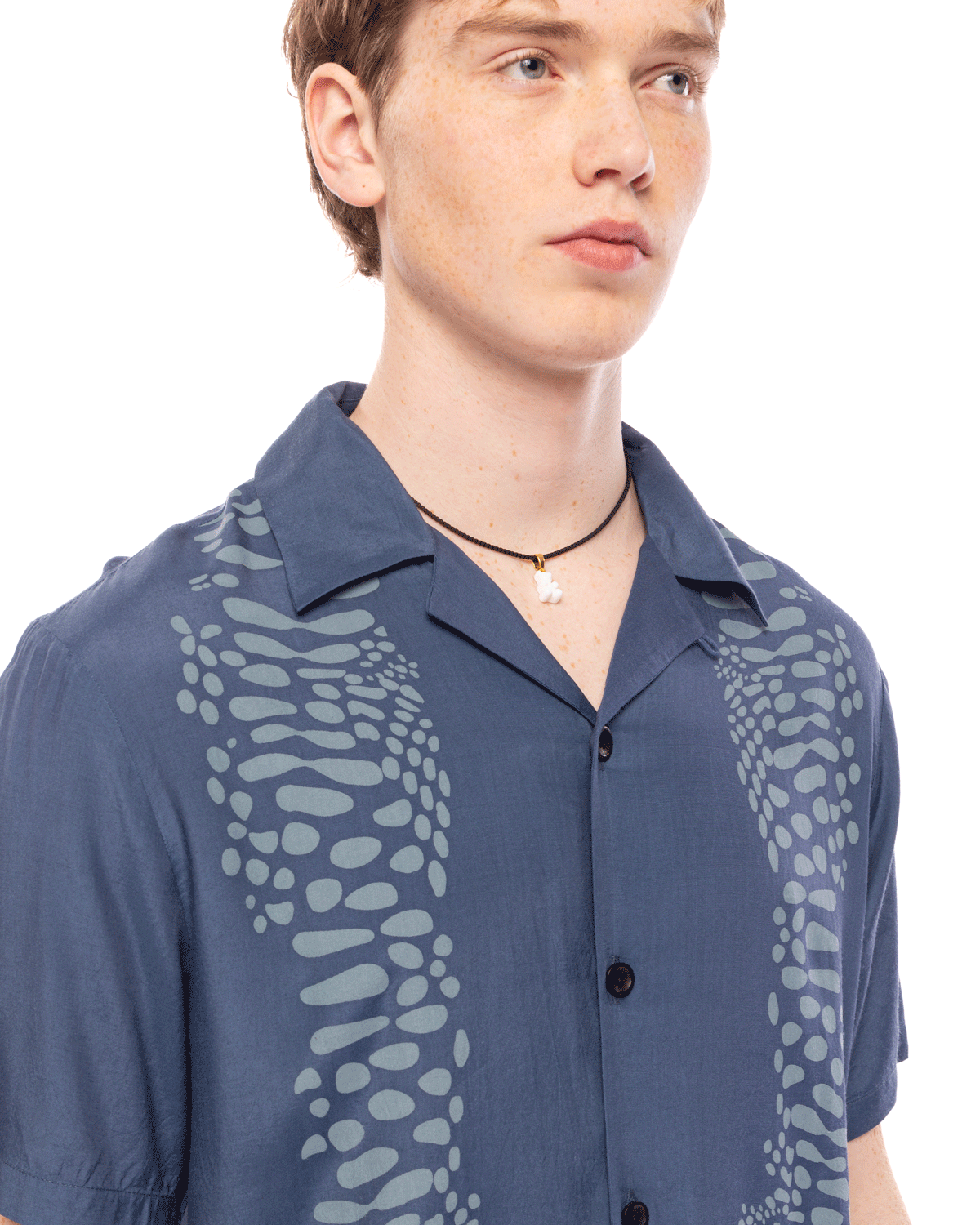 Short Sleeve Wave Shirt Ink Dot Stripe Blue