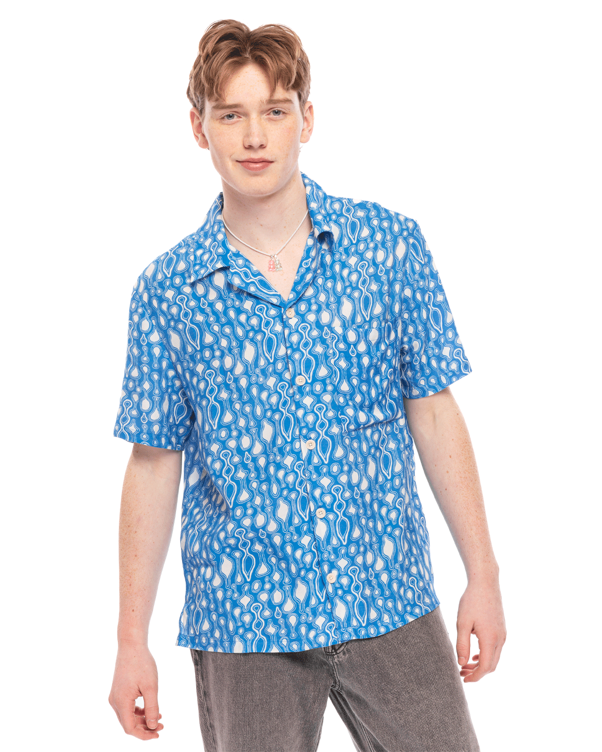 Short Sleeve Wave Shirt Slack Dot Blue