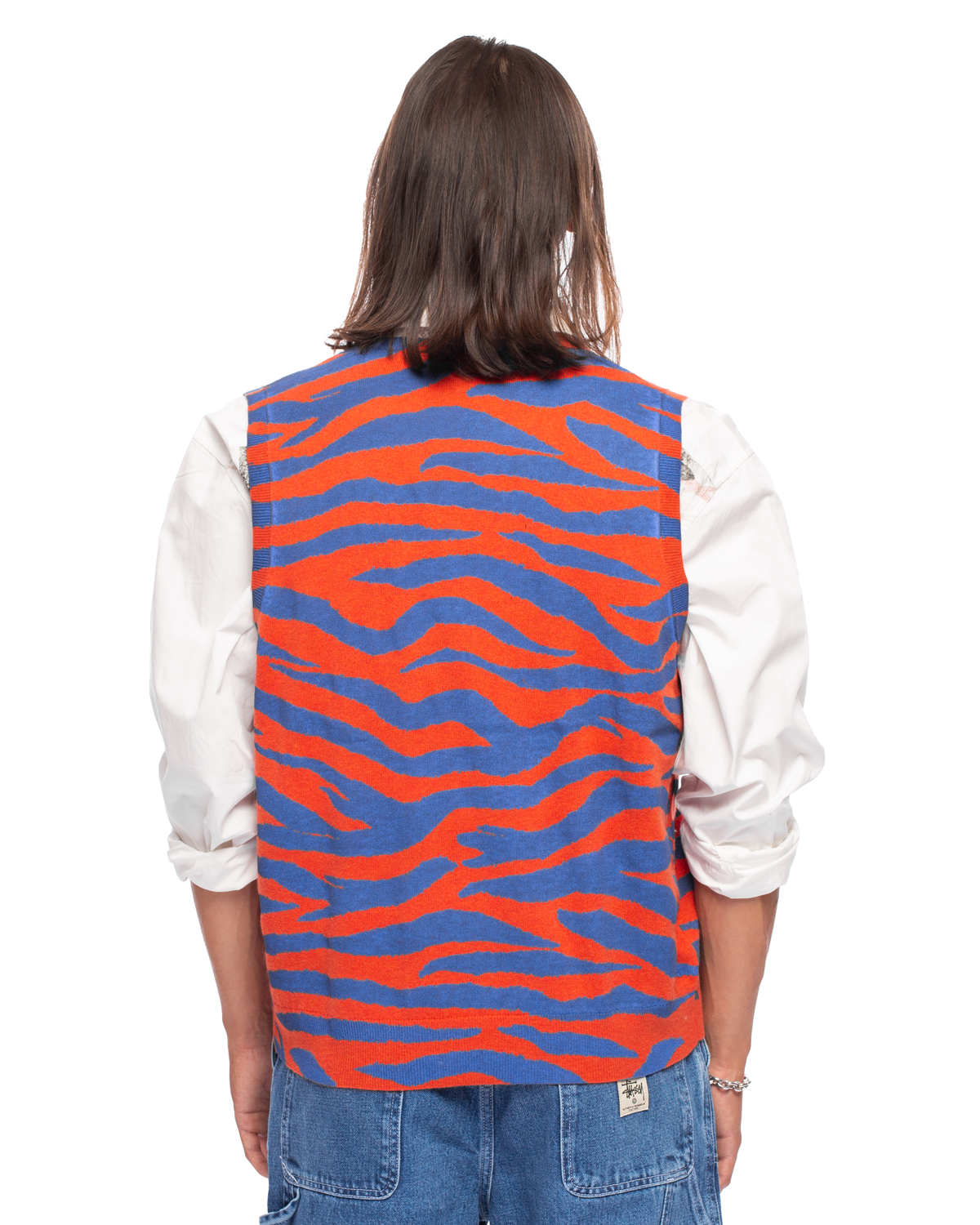Tiger Printed Sweater Vest Red